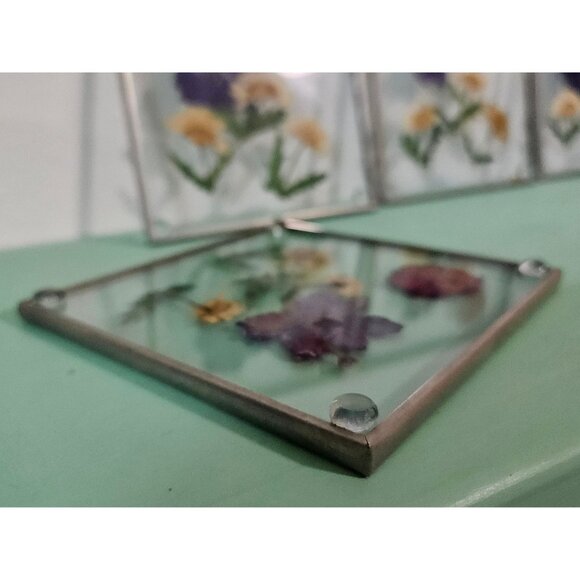 Pressed Flower Glass Drink Coast Set With Holder - Picture 7 of 7